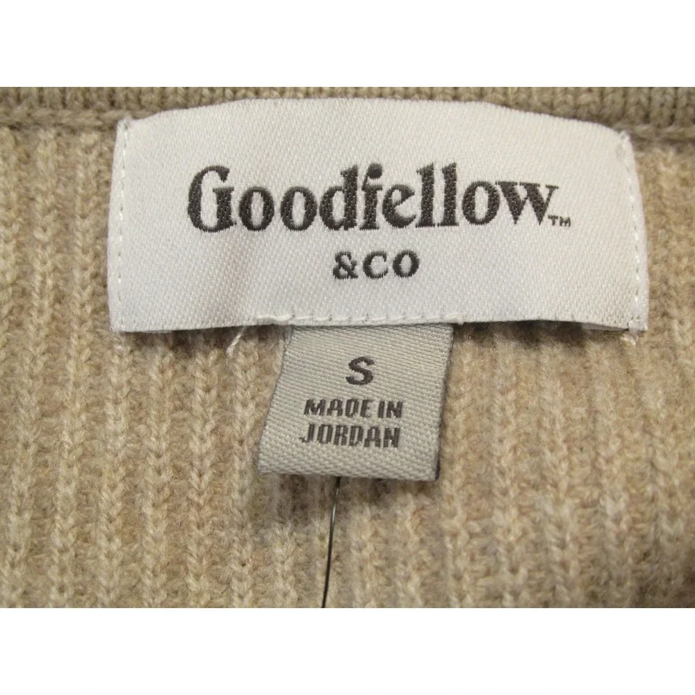 NWT GOODFELLOW Cardigan Knit Sweater Men Small Tan Button-Up Pocket Preppy Dad